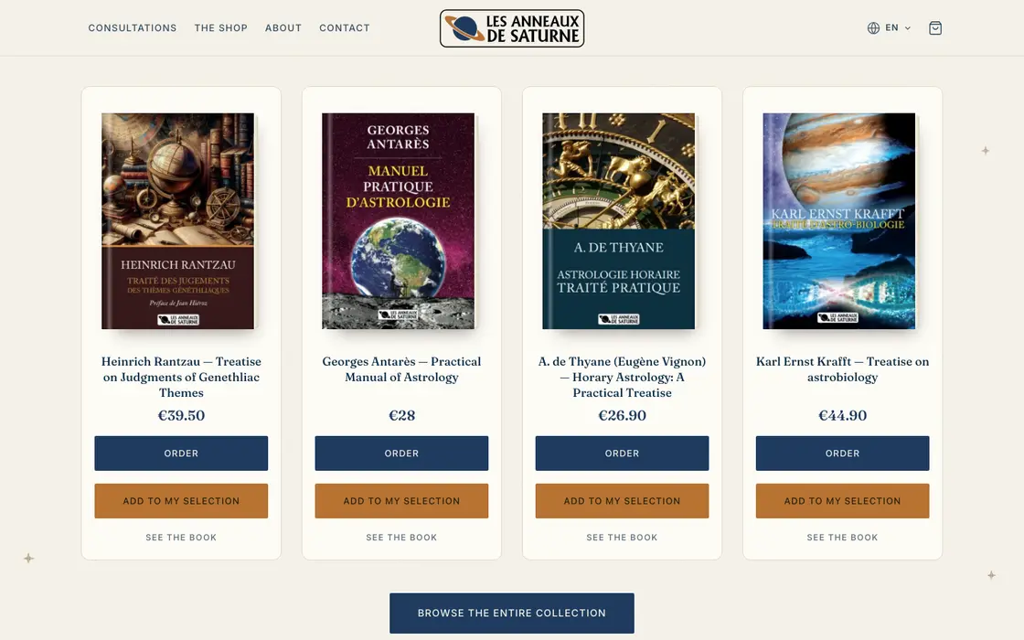 Books on the shelf of an astrology bookshop