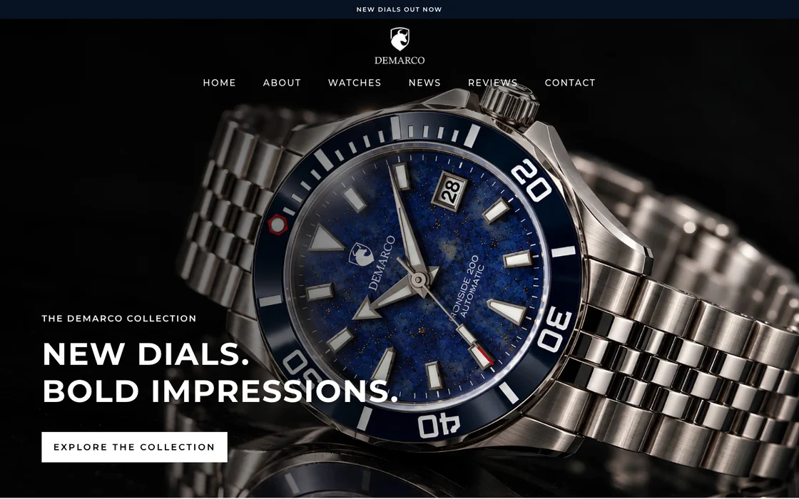 Home page of a dive watch brand's online shop