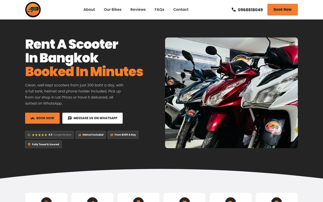 Home page of a scooter rental shop in Bangkok