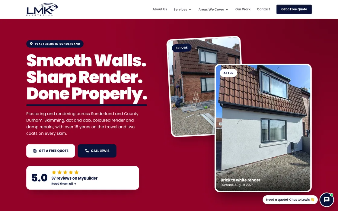 Home page of a plasterer's site in Sunderland