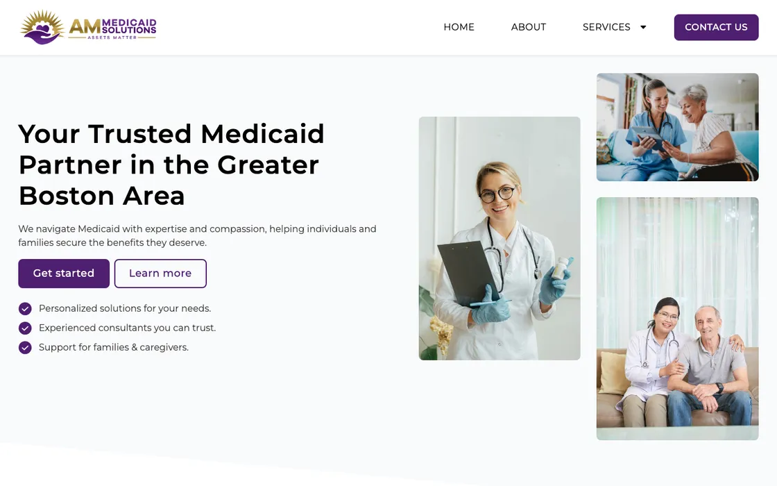 Home page of a healthcare advice firm's site