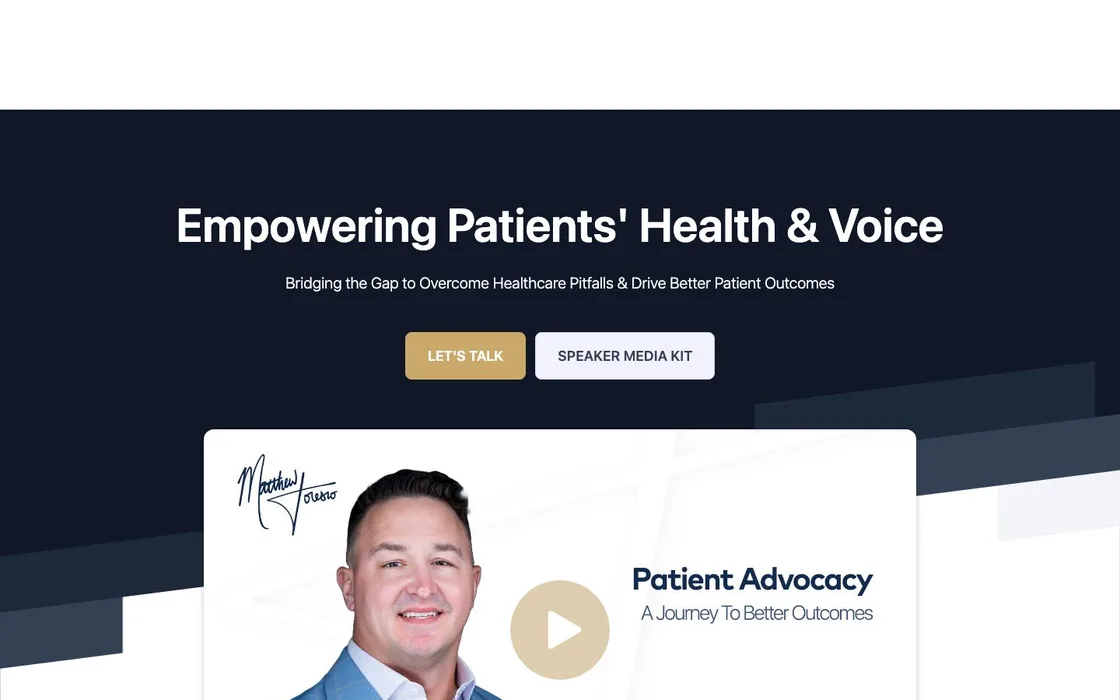 Home page of a patient advocate's speaker site
